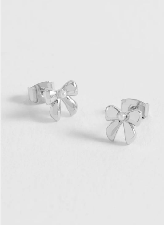 Pearl Bow Studs | Silver Plated