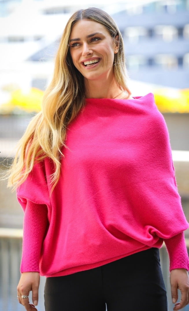 Rachel Asymmetric Knit | Fuschia