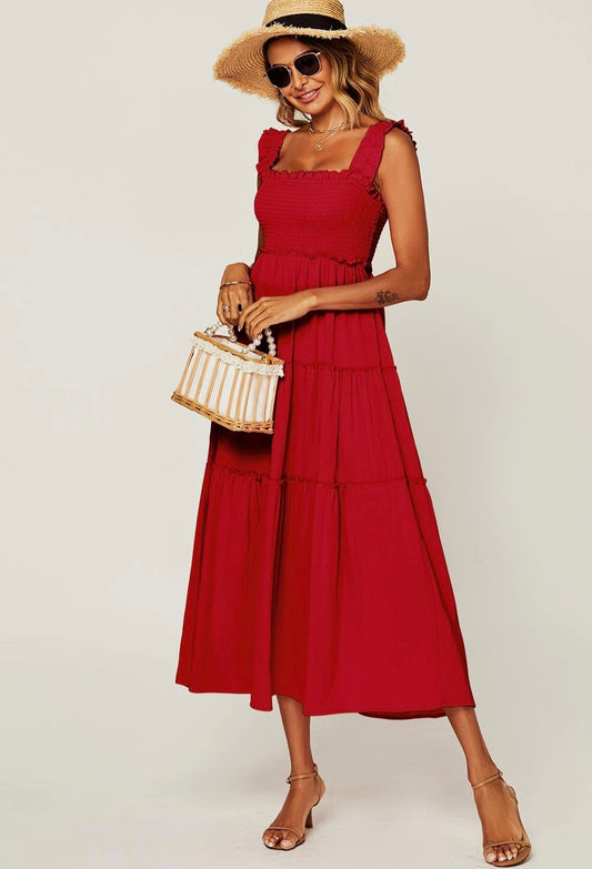 Riviera Frill Dress | Red