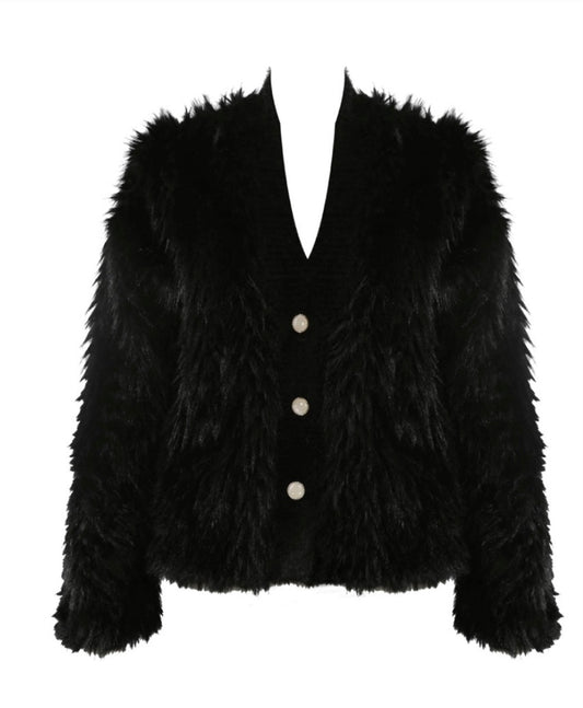 Sadie Faux Fur Coatigan | Black