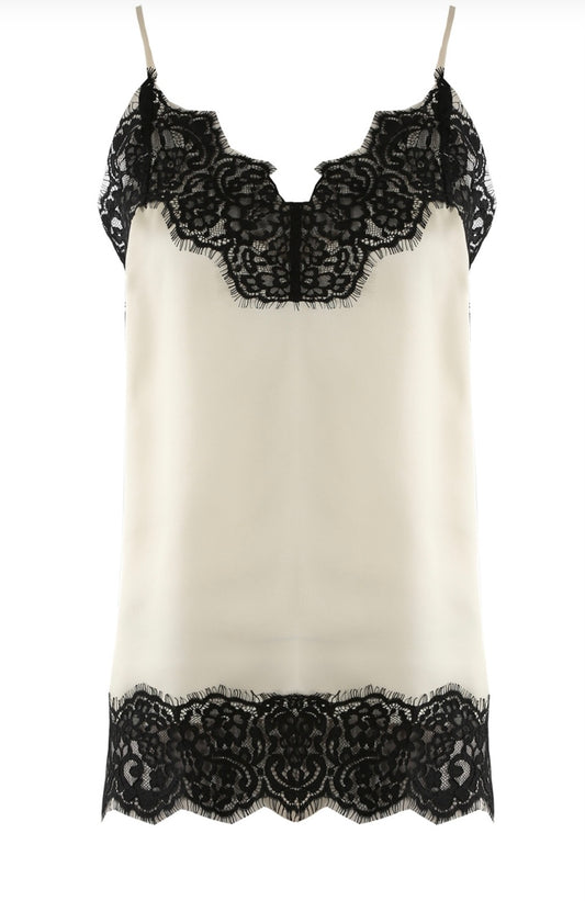 Lace Trim Satin Camisole | Cream & Black