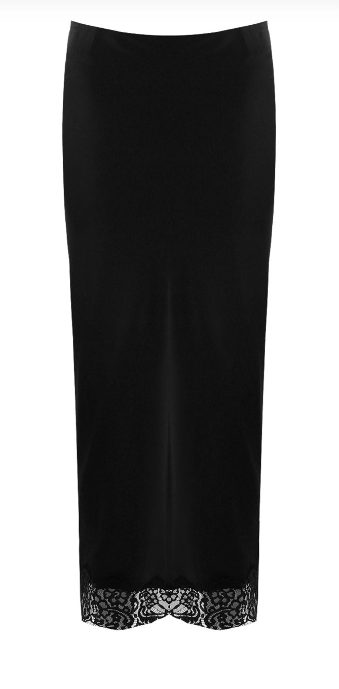 Libby Lace Trim Satin Slip Skirt | Black