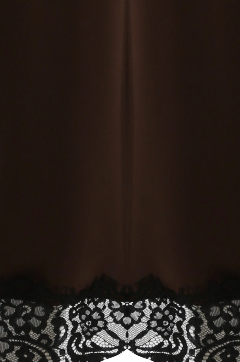 Libby Lace Trim Satin Slip Skirt | Chocolate & Black