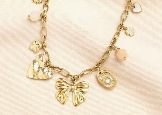Azure Chunky Charm Necklace | Gold