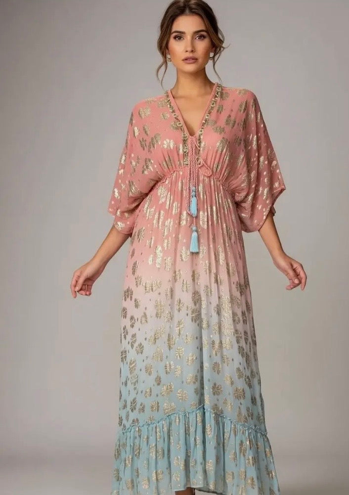 Naxos Sleeved Dress | Coral