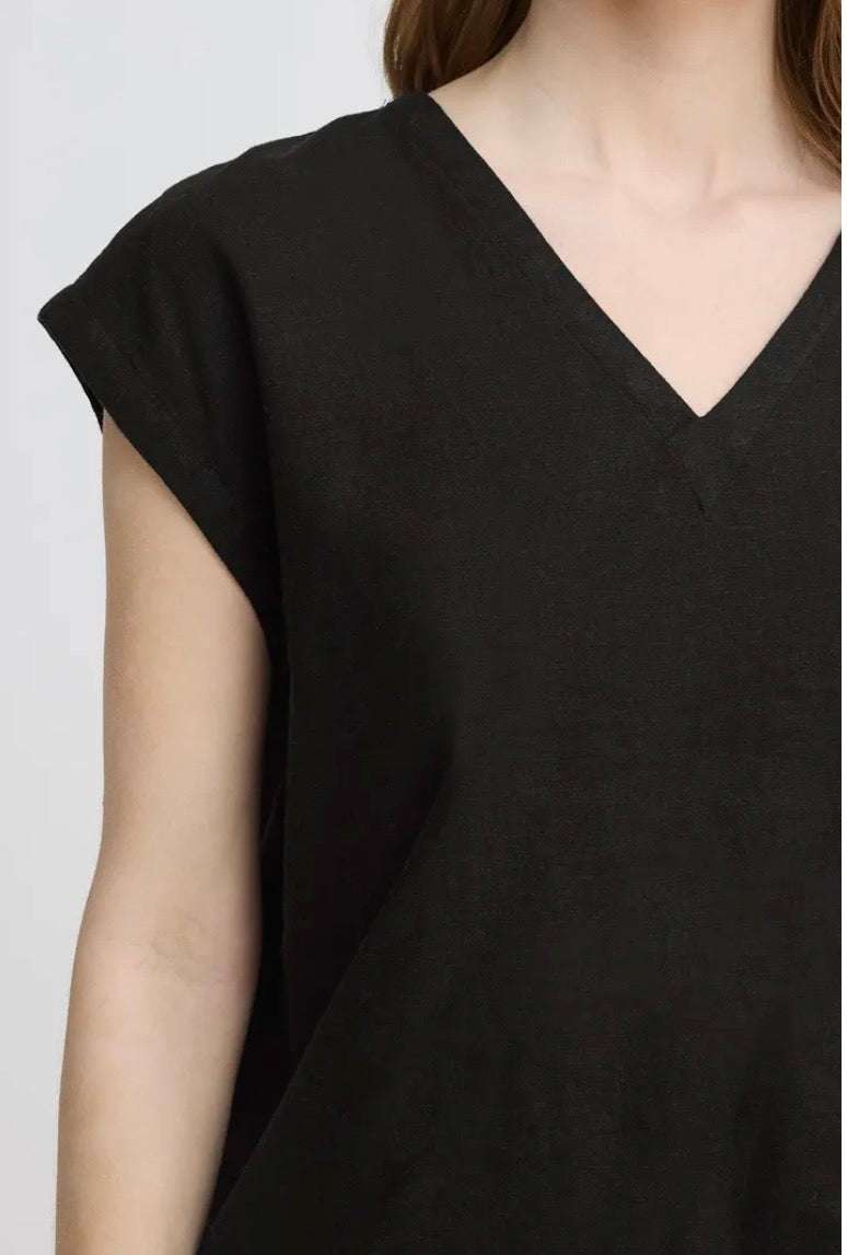 Lena Linen Mix Top | Black