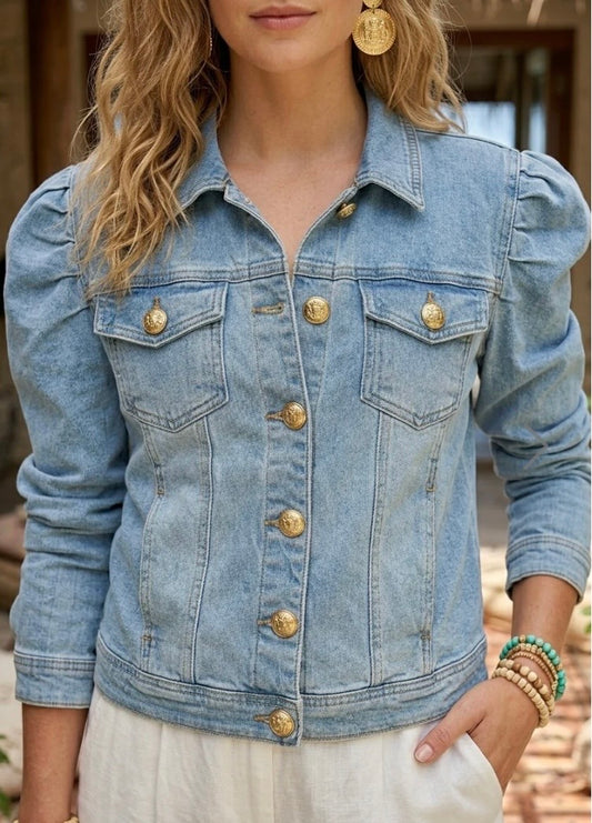Darcey Puff Sleeve Denim Jacket | Blue
