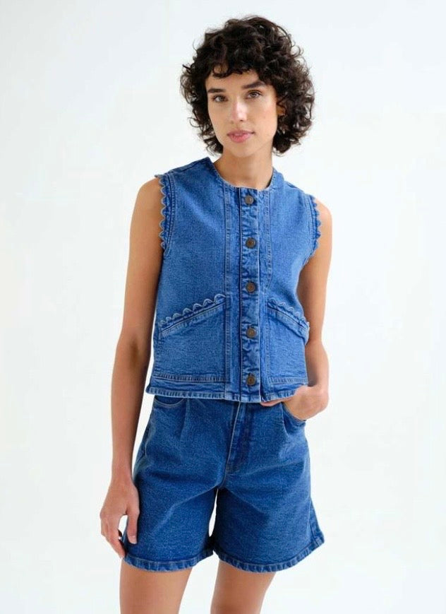 Jolene Denim Waistcoat | Mid Denim