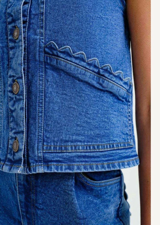 Jolene Denim Waistcoat | Mid Denim