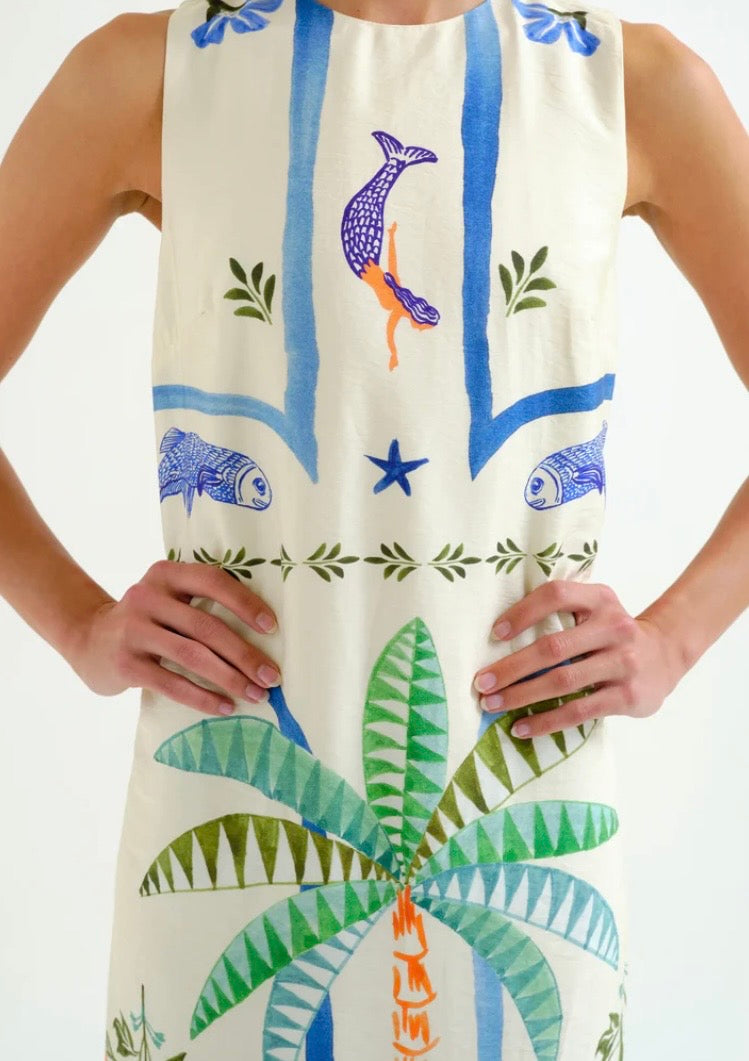 Palm Print Midi Dress