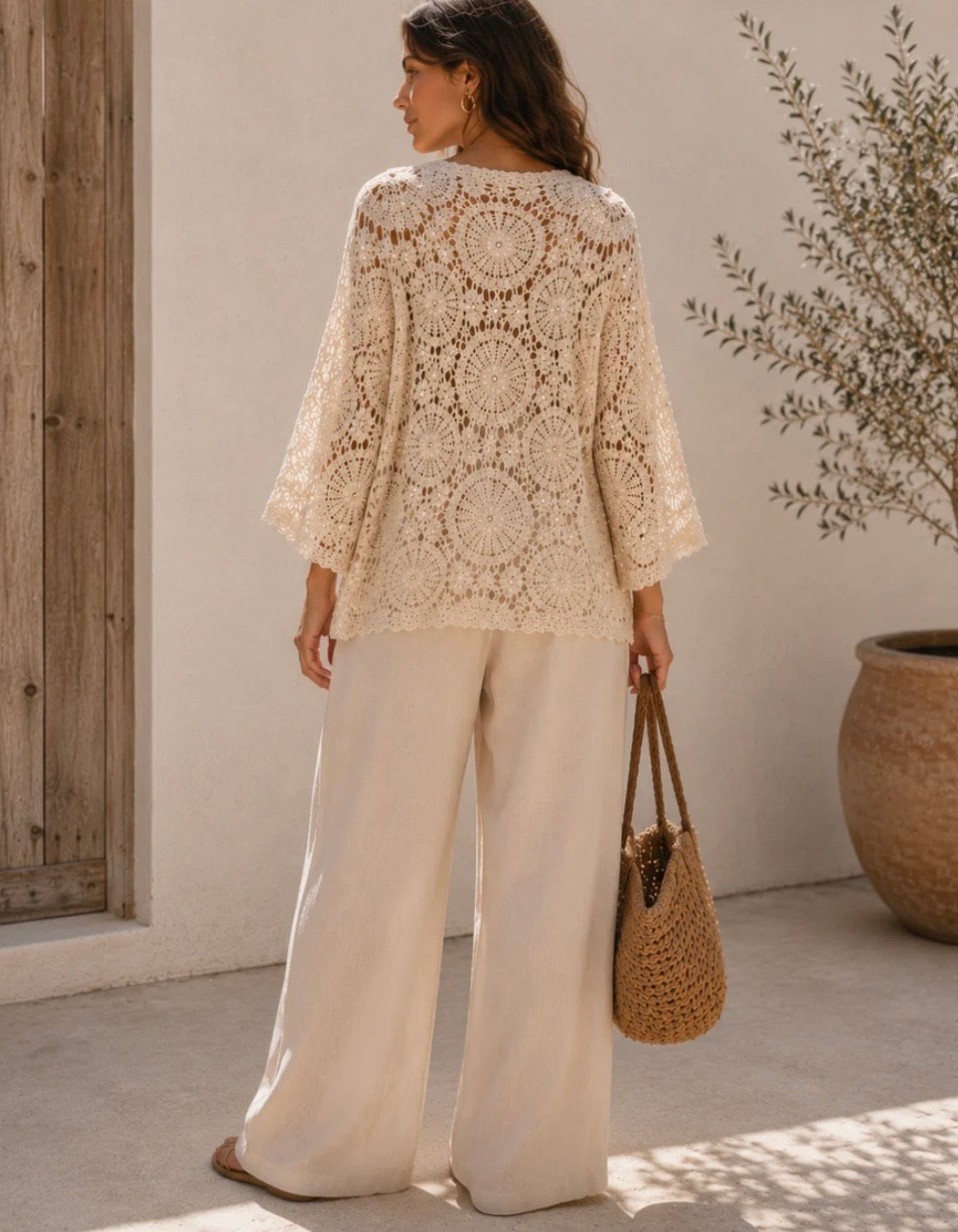 Pearl Crochet Cardigan | White
