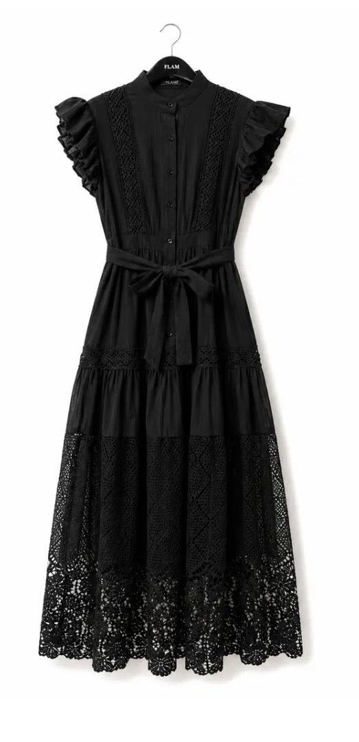 Priya Long Lace Dress | Black