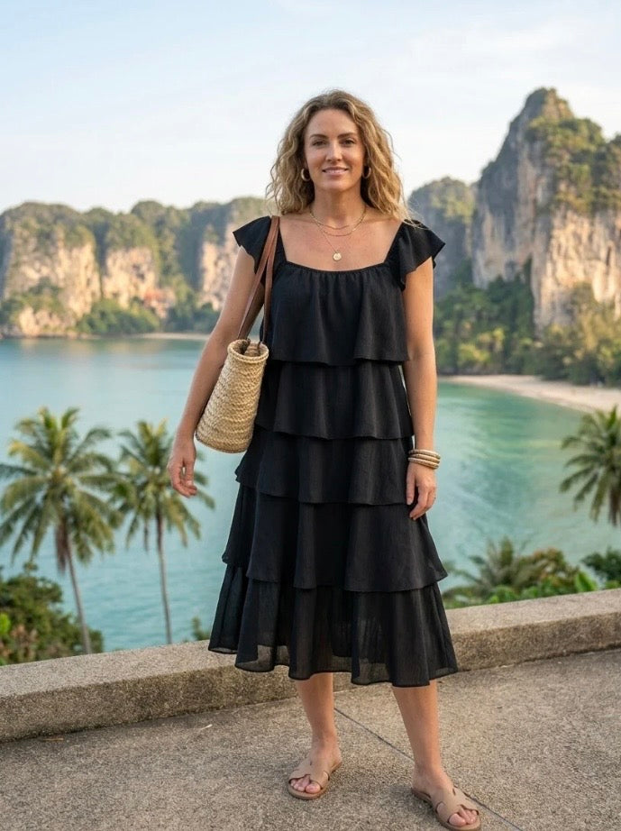 Tracy Tiered Frill Dress | Chocolate