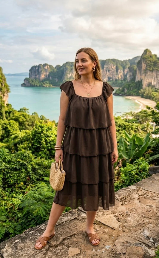 Tracy Tiered Frill Dress | Chocolate