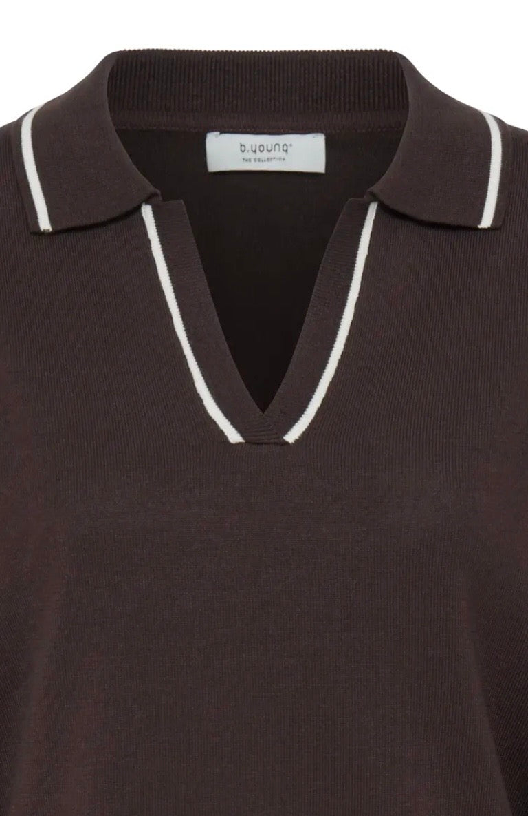 Laura Long Sleeve Knitted Polo | Chocolate