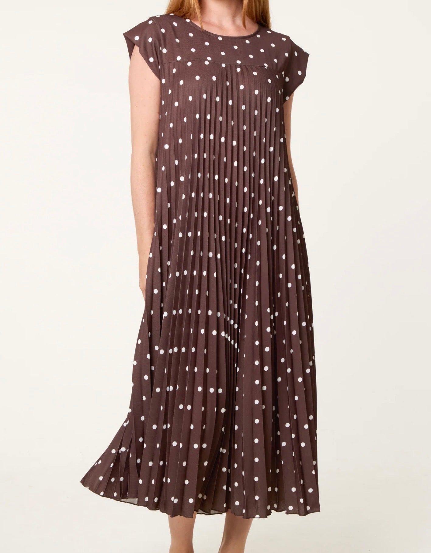 Reeva Pleated Dress Polka Dot | Brown