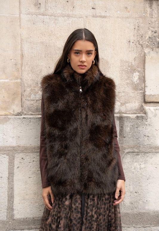 Jodie Faux Fur Gilet | Chocolate Brown