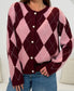 Vhari Diamond Cardigan | Burgandy & Pink