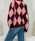 Vhari Diamond Cardigan | Burgandy & Pink