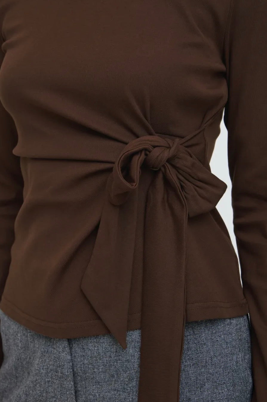 Monica Tie Lost Sleeved Top | Chocolate