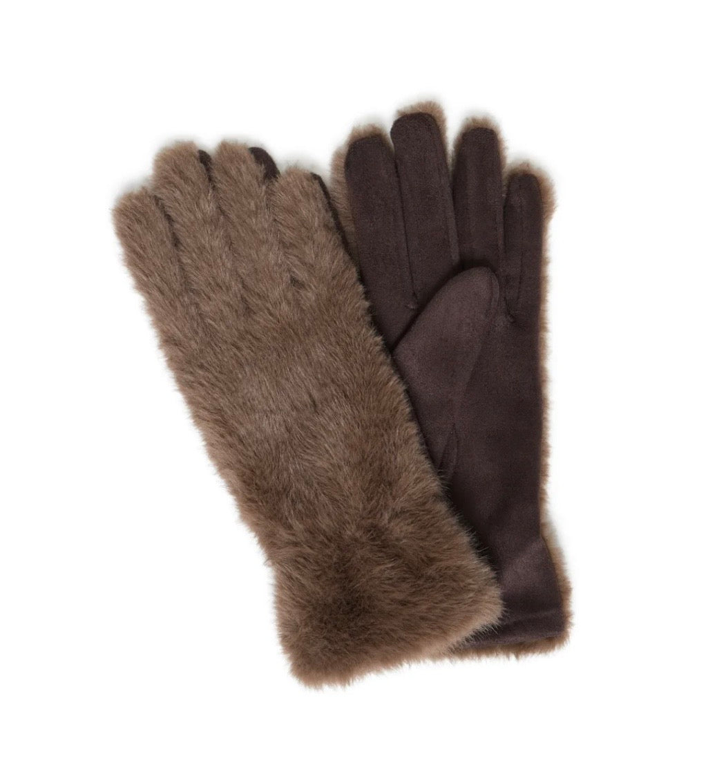 Faux Fur Gloves | Brown
