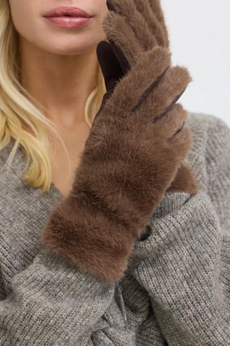 Faux Fur Gloves | Brown