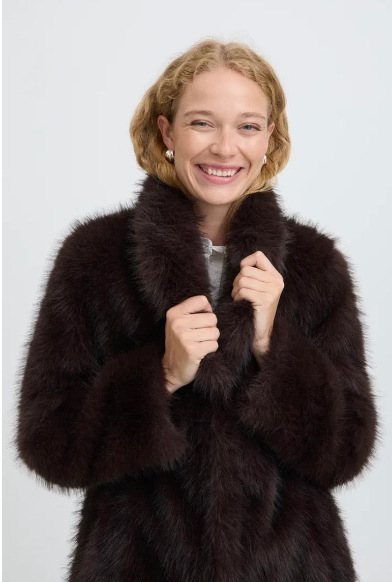 Agnes Faux Fur Coat | Chocolate