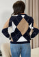 Vhari Diamond Jumper | Navy & Camel