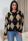 Vhari Diamond Cardigan | Black & Camel